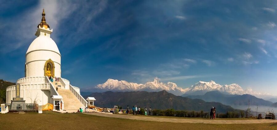 Pokhara: Pagoda, Waterfall & Cave – Private Short Trip - The World Peace Pagoda and the wide Phewa Lake view